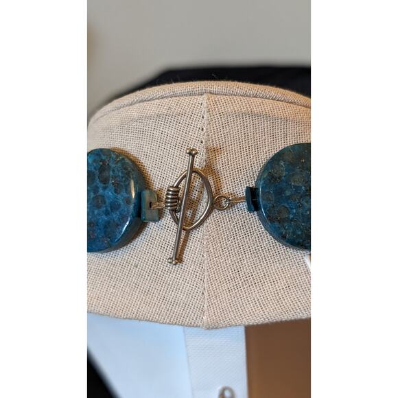 Chunky Heavy Blue Green Stone W/ Silver Toggle Clasp 20" Necklace - Picture 4 of 9